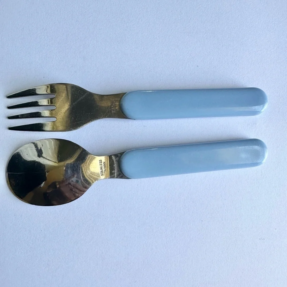 Vintage Barney 1997 Child Fork Spoon Set Utensils Yellow Horse Stainless Steel
